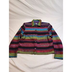 Anas Fashions Womens Medium Rainbow Striped Woven Cotton Boho Jacket Guatemala